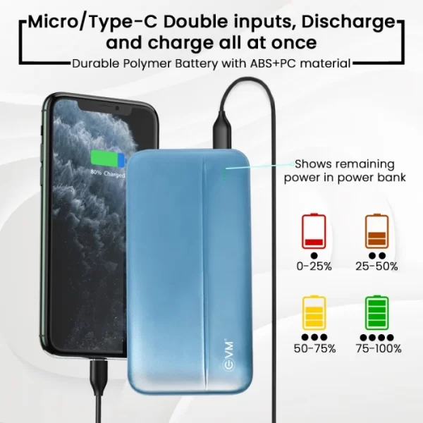 EnBolt Power Bank 10000mAh 22.5W QC+PD EVM P0208 BLUE - Image 4