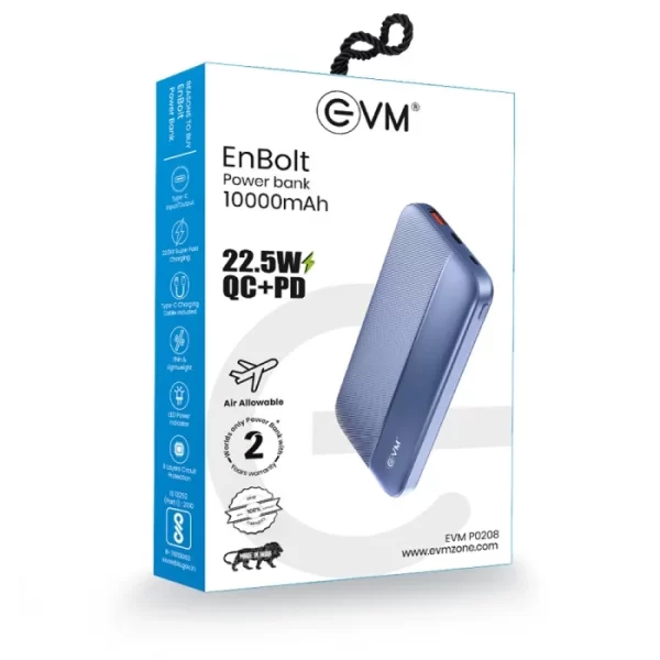 EnBolt Power Bank 10000mAh 22.5W QC+PD EVM P0208 BLUE - Image 7