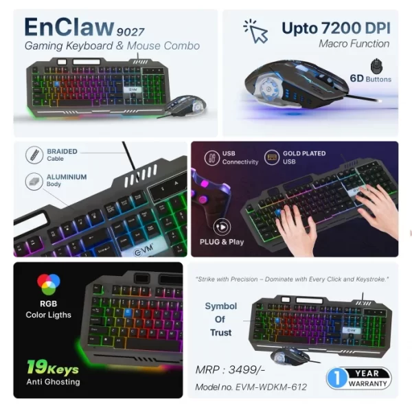 EnClaw 9027 Wired Keyboard & Mouse Combo EVM-WDKM-612 BLACK - Image 2